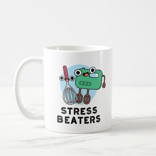 Stress Beaters Funny Baking Whisk Pun  Coffee Mug (Left)