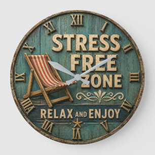 Stress Free Zone Rustic Coastal Beach House Decor Large Clock