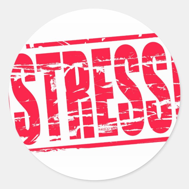 Stress red rubber stamp effect classic round sticker (Front)