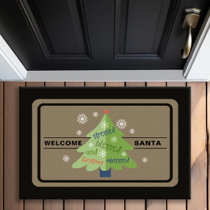 Stressed Blessed Obsessed Christmas Tree Doormat