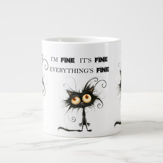 Stressed Cat I'm Fine It's Fine Everything's Fine Large Coffee Mug (Front)