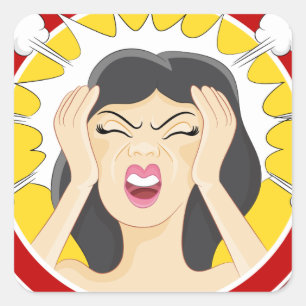 Stressed Woman Cartoon Square Sticker