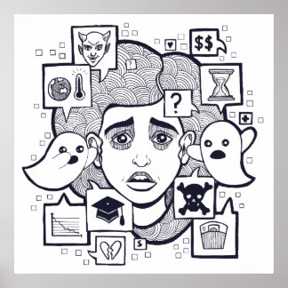 “Stresshead” Anxious Stressed Woman Drawing Poster