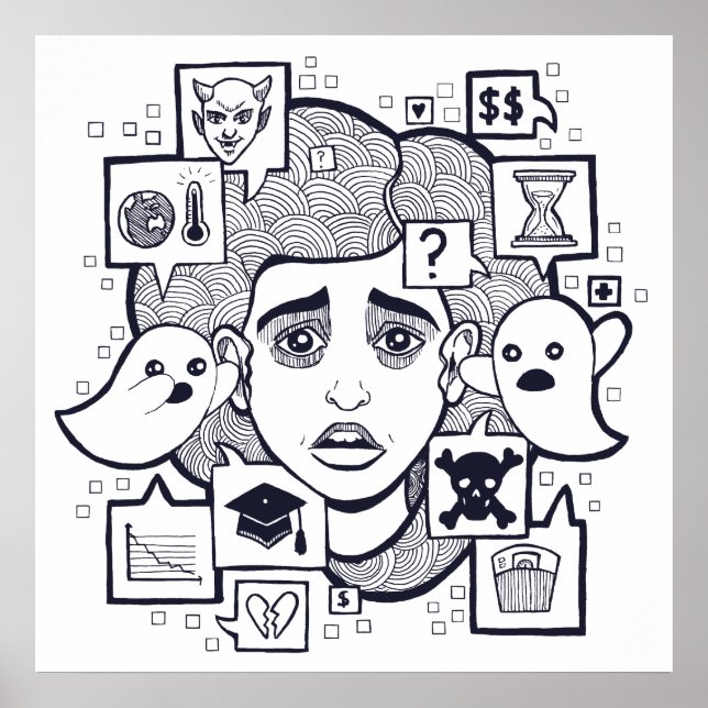“Stresshead” Anxious Stressed Woman Drawing Poster (Front)