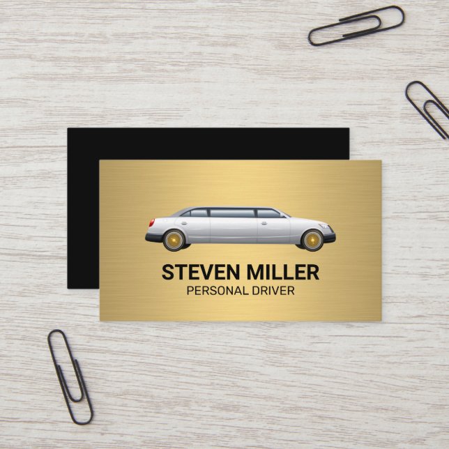 Stretch Limo | Gold Metal Business Card (Front/Back In Situ)