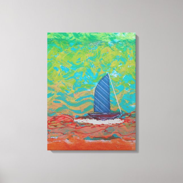 Stretched Canvas - Blue Striped Sail Print (Front)
