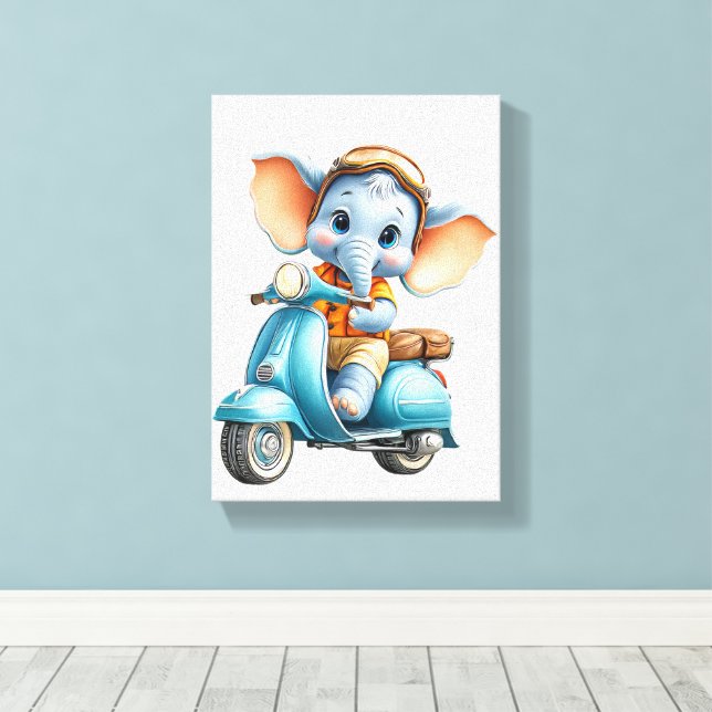 Stretched Canvas Print Beautiful Blue Elephant (Insitu(Wood Floor))