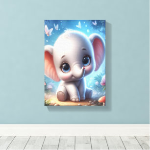 Stretched Canvas Print Beautiful White Elephant