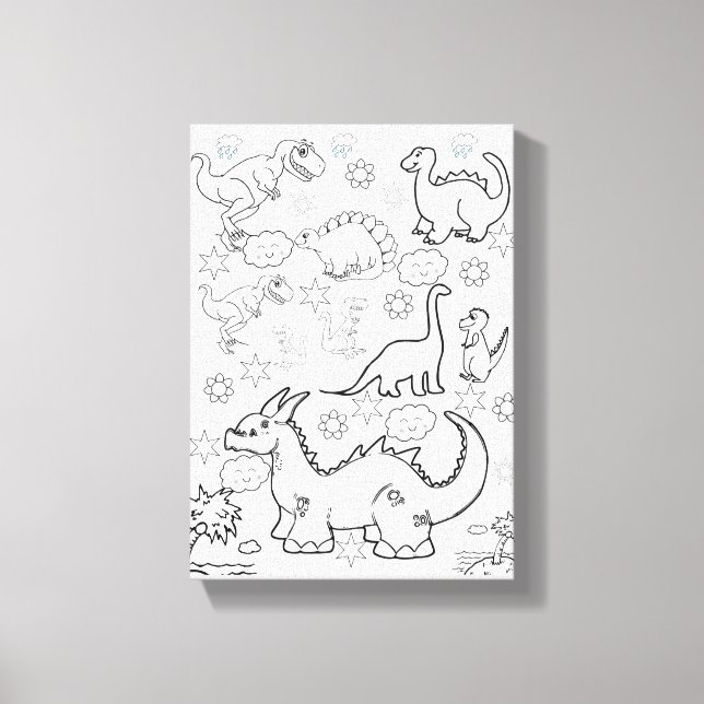 Stretched Canvas Print Colouring Dinosaurs (Front)