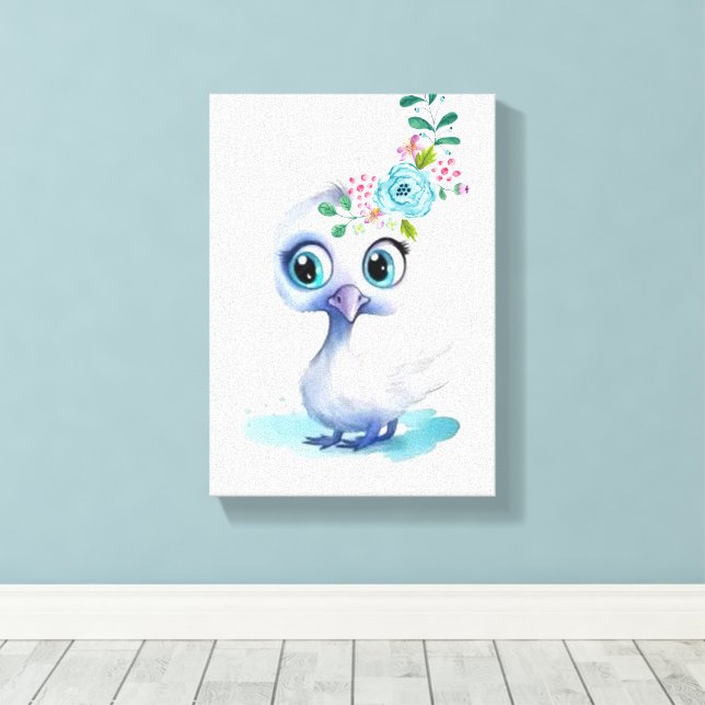 Stretched Canvas Print Cute White Duck (Insitu(Wood Floor))