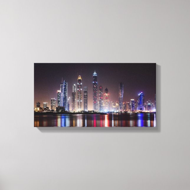 Stretched Canvas Print - Dubai Skyline at Night (Front)
