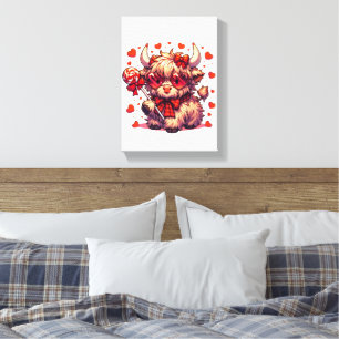 Stretched Canvas Print Floral Cute Cow 