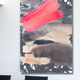 Stretched Canvas Print Grey Red Abstract Collage