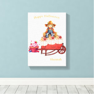 Stretched Canvas Print Halloween Scarecrow Pumpkin