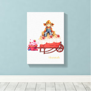 Stretched Canvas Print Halloween Scarecrow Pumpkin
