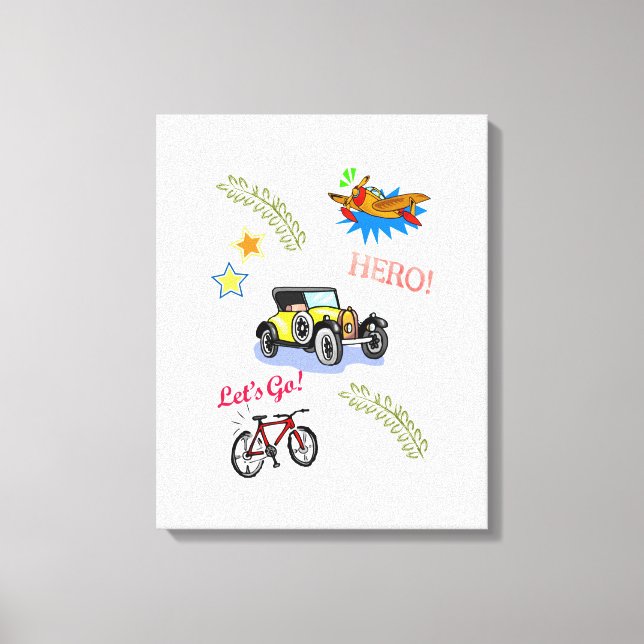 Stretched Canvas Print Hero Bicycle Car Aeroplane  (Front)