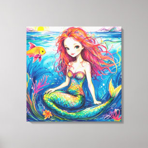 Stretched Canvas Print - Little Mermaid & The Sea