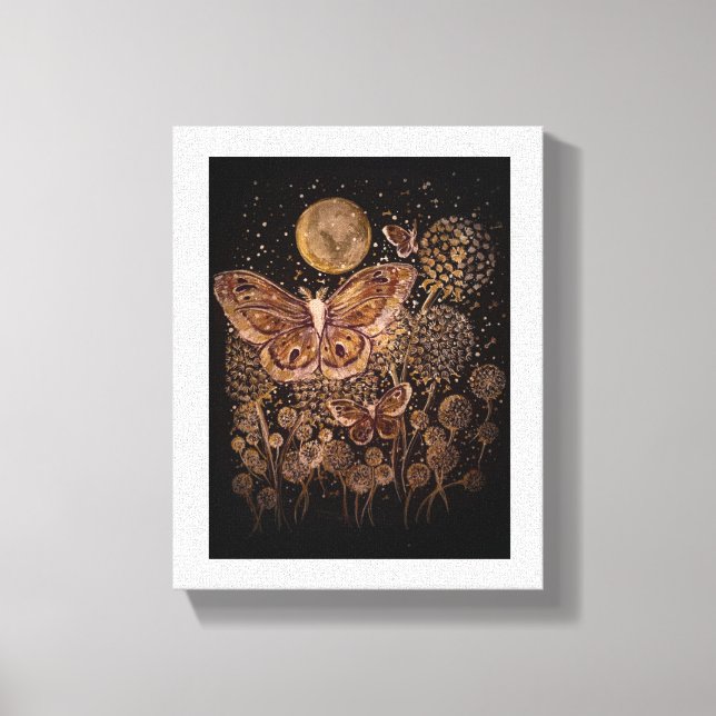 Stretched Canvas Print - Moths, Moon and Dandelion (Front)