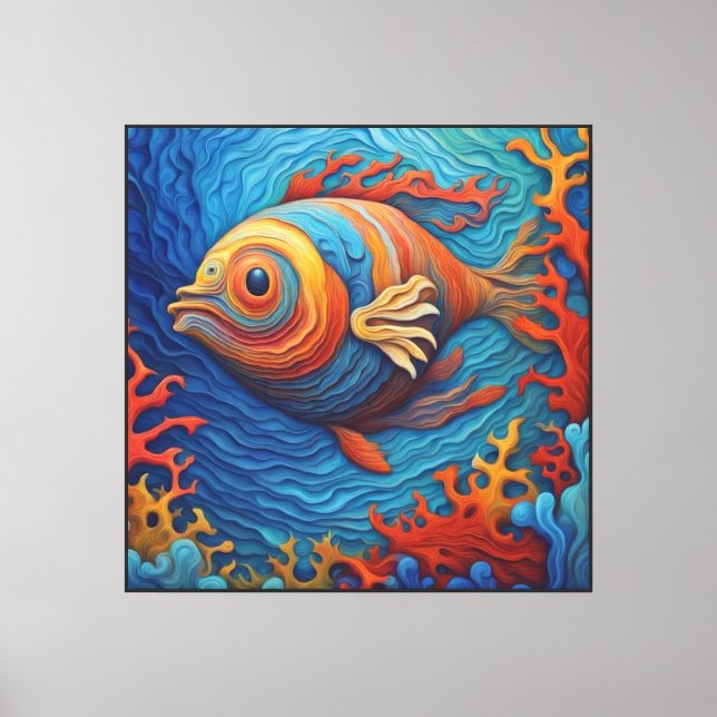 Stretched Canvas Print Multicolors fish (Front)