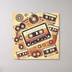 Stretched Canvas Print - Retro Cassette Design wit