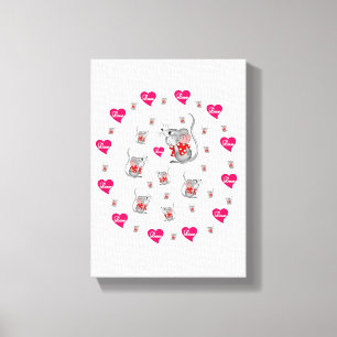 Stretched Canvas Print Valentine's Day Mice