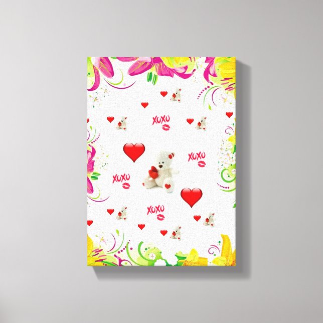Stretched Canvas Print Valentine's Day Teddy Bear (Front)
