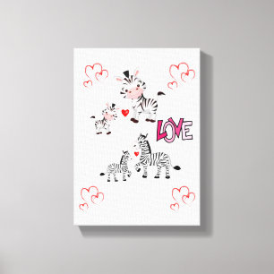 Stretched Canvas Print Valentine's Day Zebra