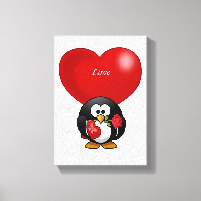 Stretched Canvas Print Valentine's Penguin (Front)