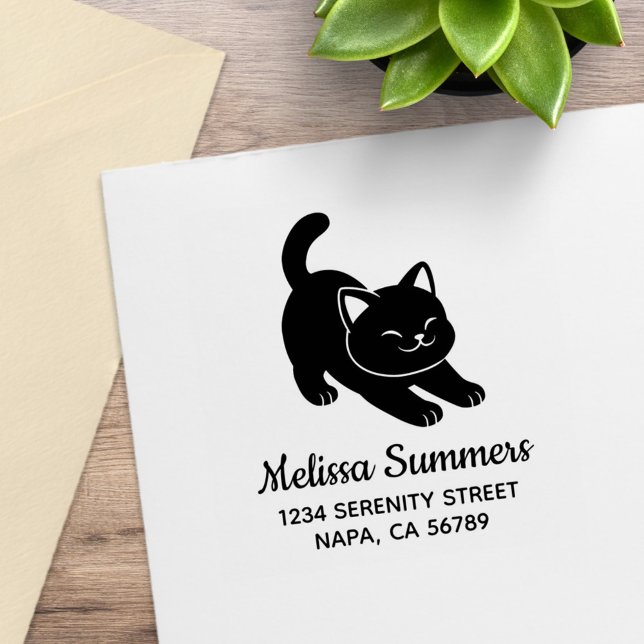Stretching Black Cat Address Rubber Stamp (Creator Uploaded)