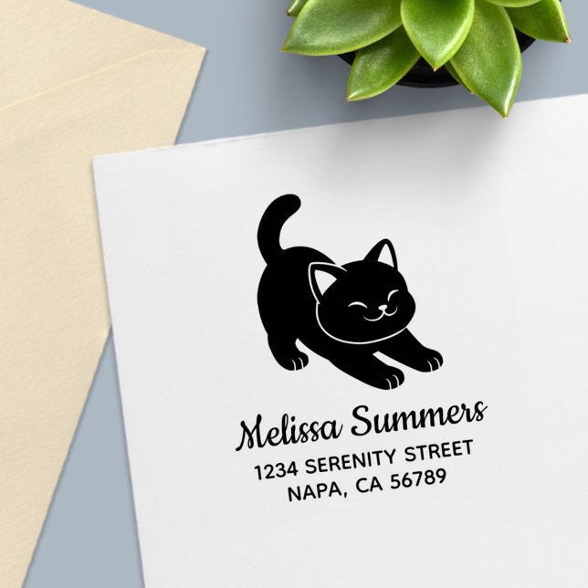 Stretching Black Cat Address Self-inking Stamp (Creator Uploaded)