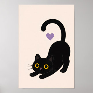 Stretching Black Cat Art Print – Minimalist Cat Wa