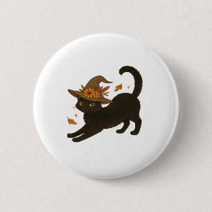 Stretching Black Cat � Witchy Autumn Classic T-Shi 6 Cm Round Badge