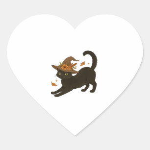 Stretching Black Cat � Witchy Autumn Classic T-Shi Heart Sticker