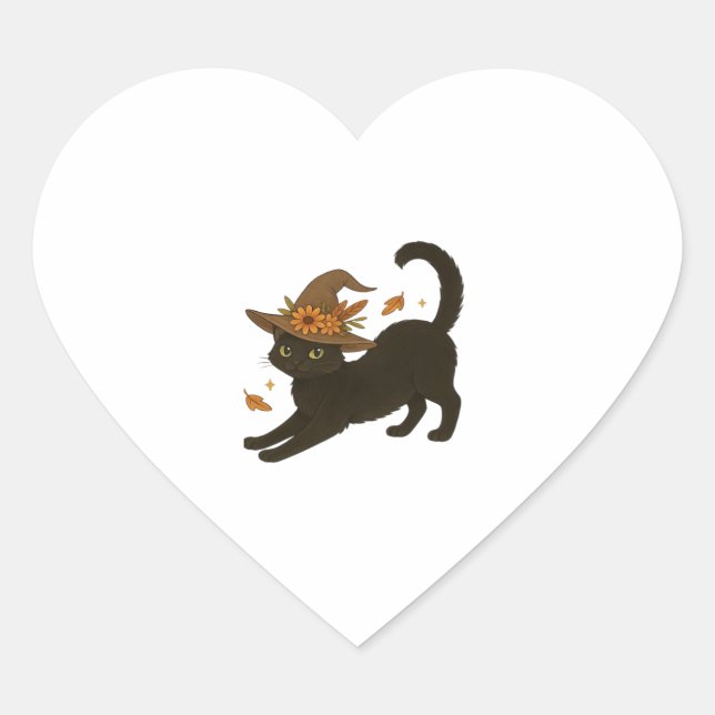 Stretching Black Cat � Witchy Autumn Classic T-Shi Heart Sticker (Front)