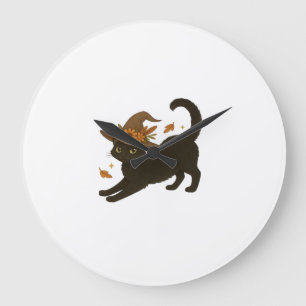 Stretching Black Cat � Witchy Autumn Classic T-Shi Large Clock