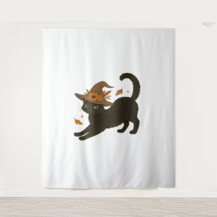 Stretching Black Cat – Witchy Autumn Classic T-Shi Tapestry
