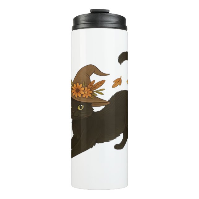 Stretching Black Cat – Witchy Autumn Classic T-Shi Thermal Tumbler (Front)