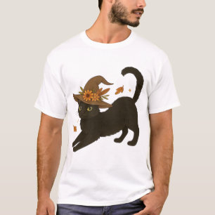 Stretching Black Cat Witchy Autumn Classic T-Shir T-Shirt