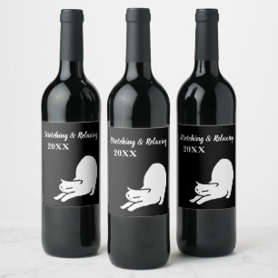 Stretching Cat Doodle   Wine Label