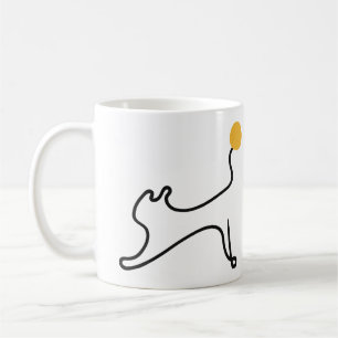 Stretching Cat One Line Art with Yellow Sun Coffee Mug