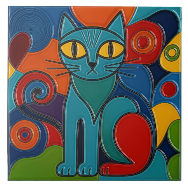 Stretching Cat Tile (Front)