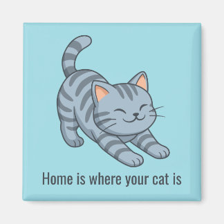 Stretching Grey Tabby Blue Cat Custom Text Magnet