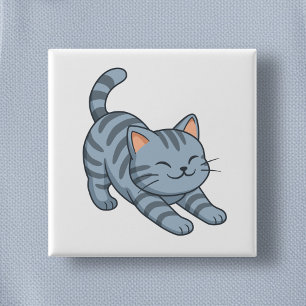 Stretching Grey Tabby Cat 15 Cm Square Badge