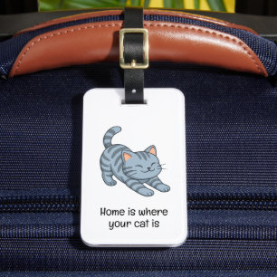 Stretching Grey Tabby Cat Custom Text Luggage Tag
