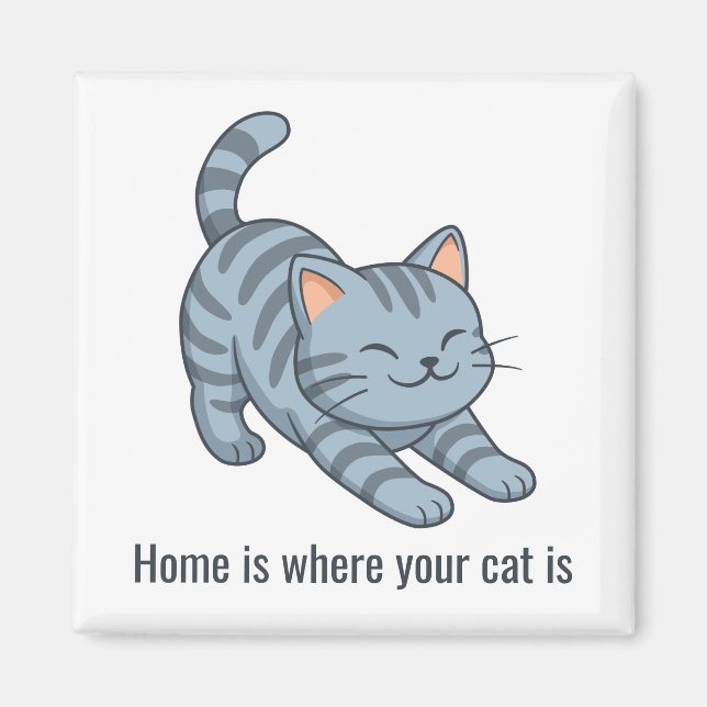 Stretching Grey Tabby Cat Custom Text Magnet (Front)