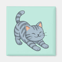 Stretching Grey Tabby Cat Green