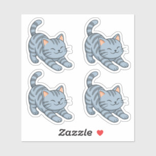 Stretching Grey Tabby Cat Set of 4