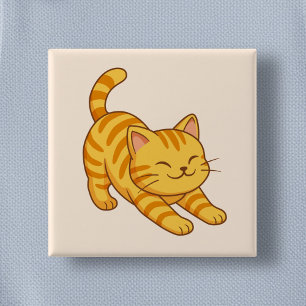 Stretching Orange Tabby Cat Beige 15 Cm Square Badge