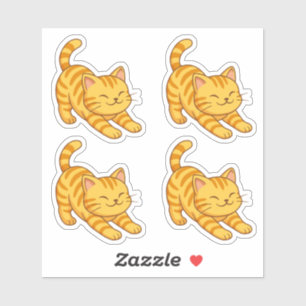 Stretching Orange Tabby Cat Set of 4
