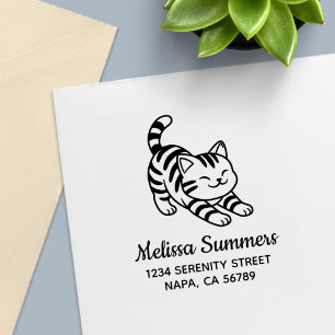 Stretching Tabby Cat Address Self-inking Stamp